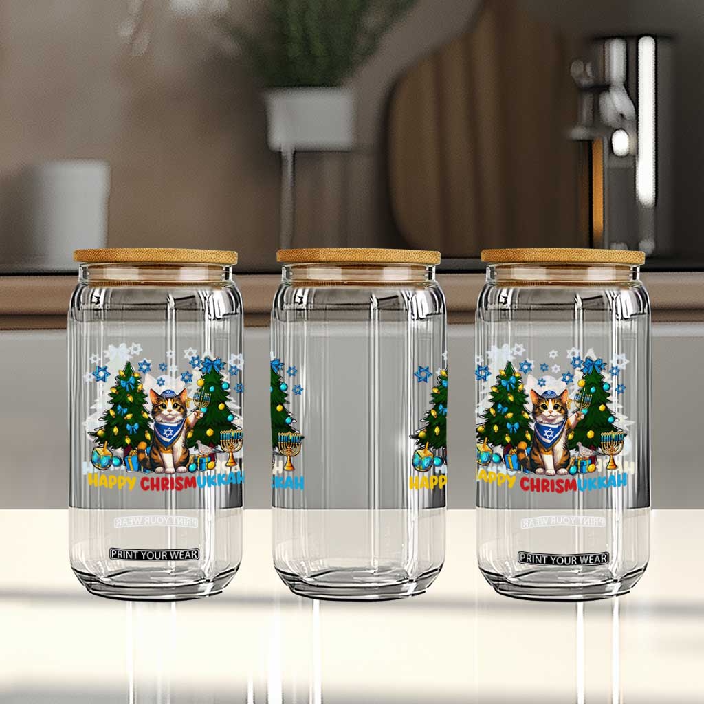 Happy Chrismukkah Glass Can Funny Christmas Hanukkah Cat Lover Gift TS12 Print Your Wear