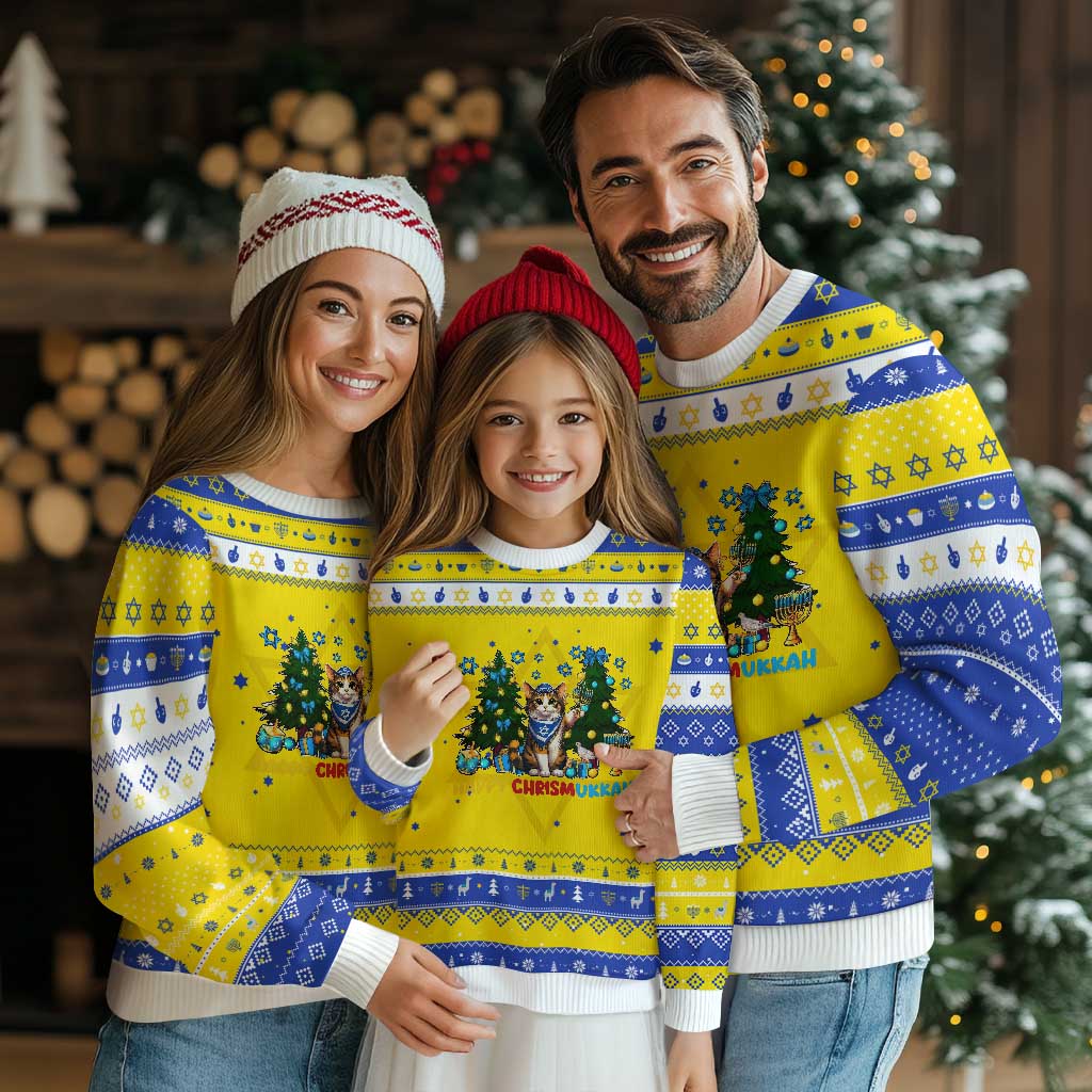 Happy Chrismukkah Hanukkah Ugly Sweater Funny Christmas Cat Lover Gift TS12 Gold Royal Blue Print Your Wear