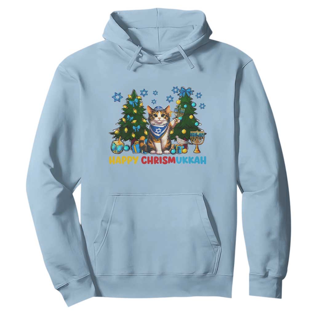 Happy Chrismukkah Hoodie Funny Christmas Hanukkah Cat Lover Gift TS12 Light Blue Print Your Wear