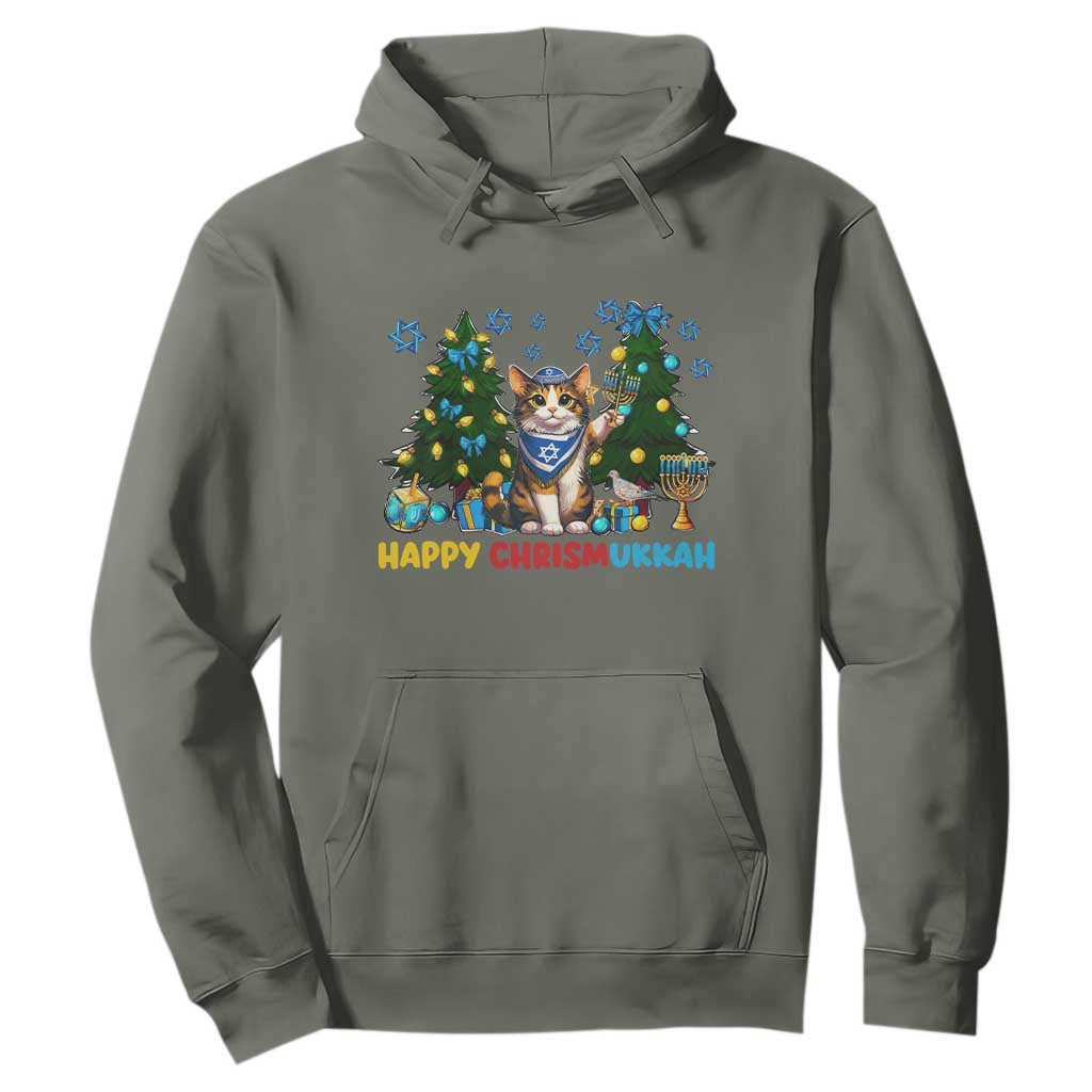 Happy Chrismukkah Hoodie Funny Christmas Hanukkah Cat Lover Gift TS12 Military Green Print Your Wear
