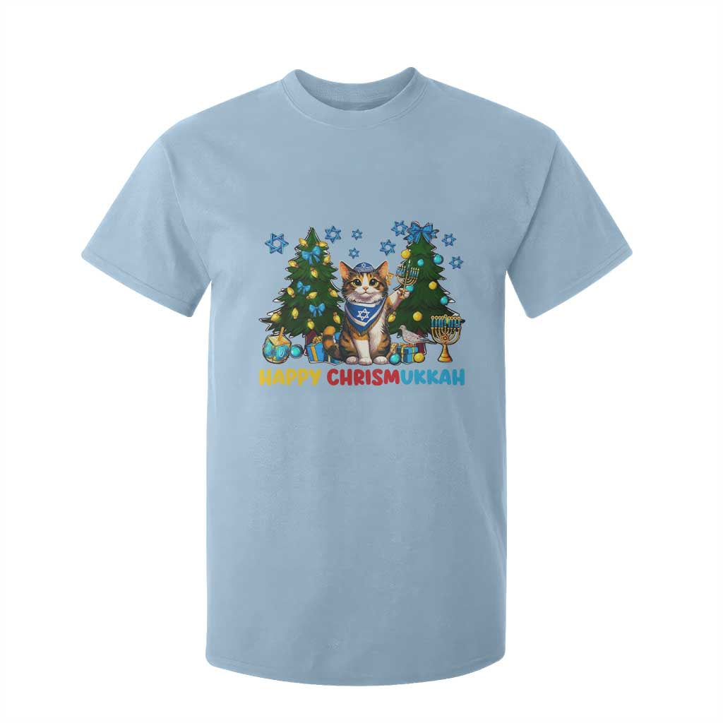 Happy Chrismukkah T Shirt For Kid Funny Christmas Hanukkah Cat Lover Gift TS12 Light Blue Print Your Wear