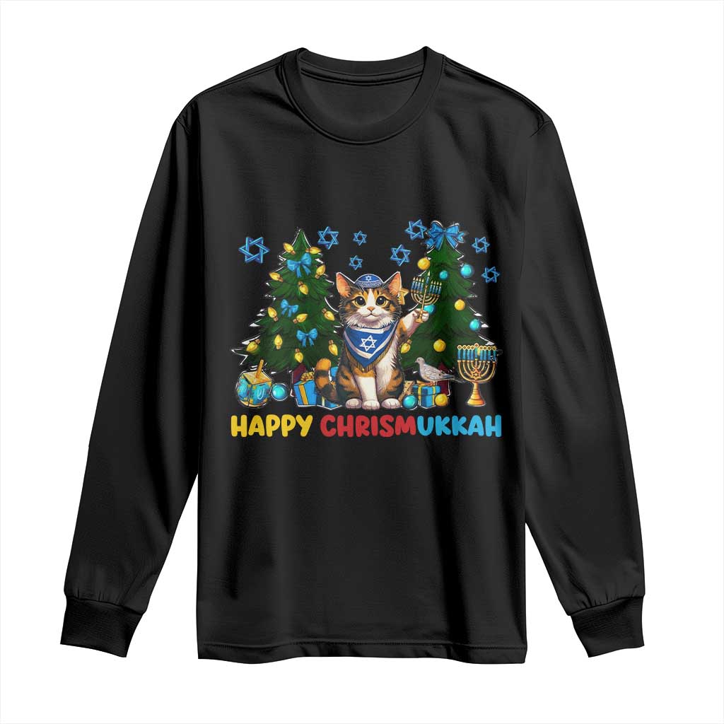 Happy Chrismukkah Long Sleeve Shirt Funny Christmas Hanukkah Cat Lover Gift TS12 Black Print Your Wear