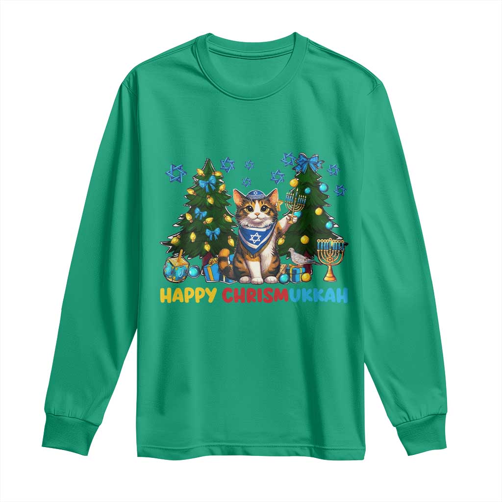 Happy Chrismukkah Long Sleeve Shirt Funny Christmas Hanukkah Cat Lover Gift TS12 Irish Green Print Your Wear