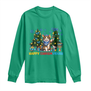 Happy Chrismukkah Long Sleeve Shirt Funny Christmas Hanukkah Cat Lover Gift TS12 Irish Green Print Your Wear