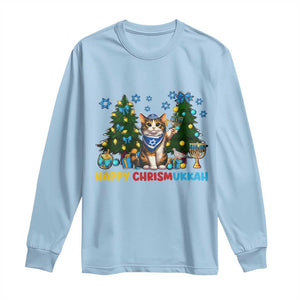 Happy Chrismukkah Long Sleeve Shirt Funny Christmas Hanukkah Cat Lover Gift TS12 Light Blue Print Your Wear