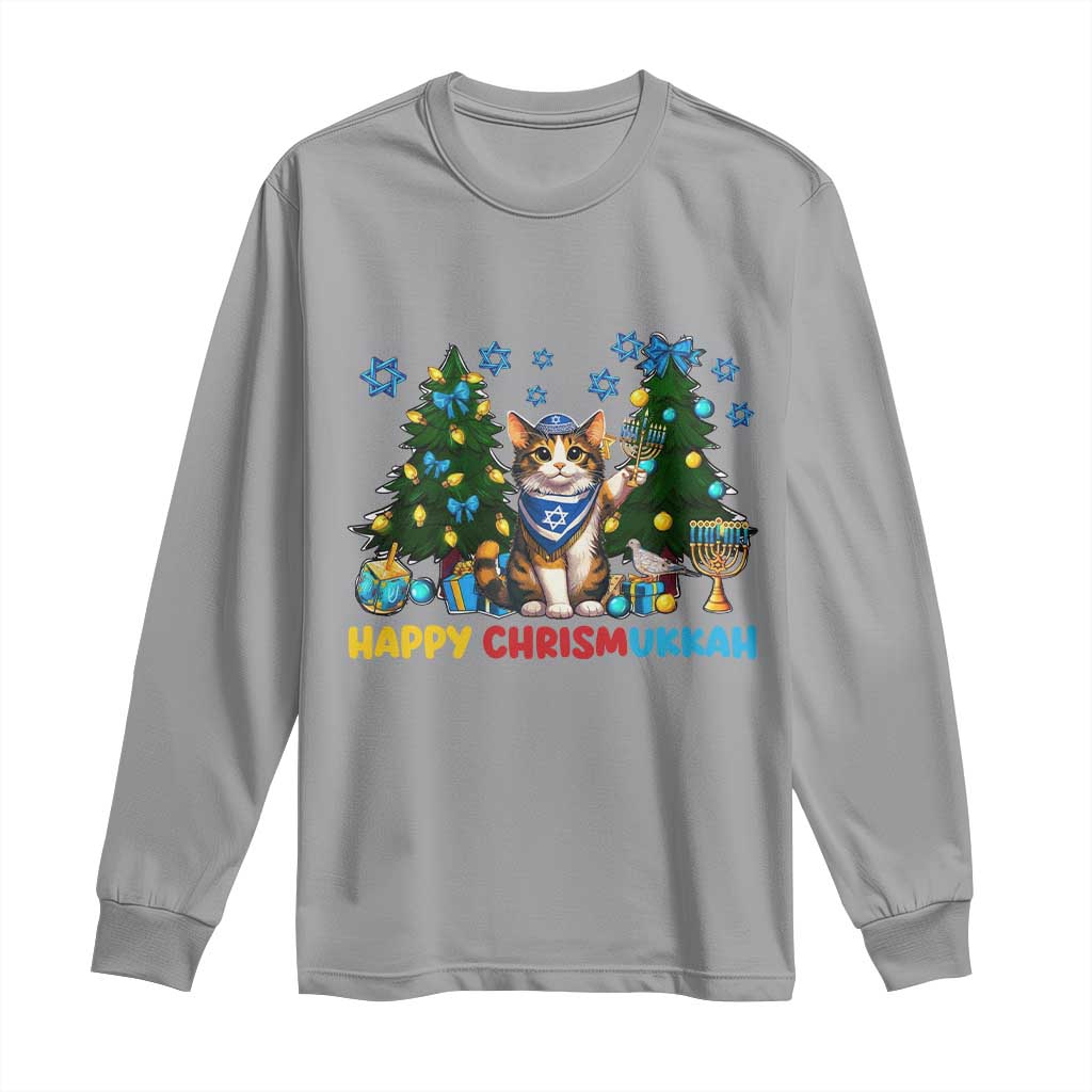Happy Chrismukkah Long Sleeve Shirt Funny Christmas Hanukkah Cat Lover Gift TS12 Sport Gray Print Your Wear