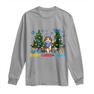 Happy Chrismukkah Long Sleeve Shirt Funny Christmas Hanukkah Cat Lover Gift TS12 Sport Gray Print Your Wear