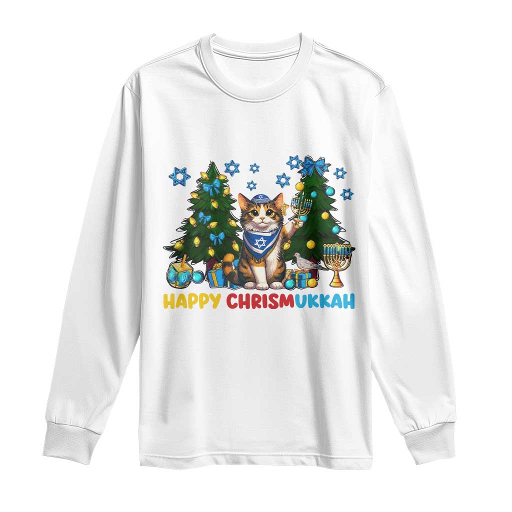 Happy Chrismukkah Long Sleeve Shirt Funny Christmas Hanukkah Cat Lover Gift TS12 White Print Your Wear