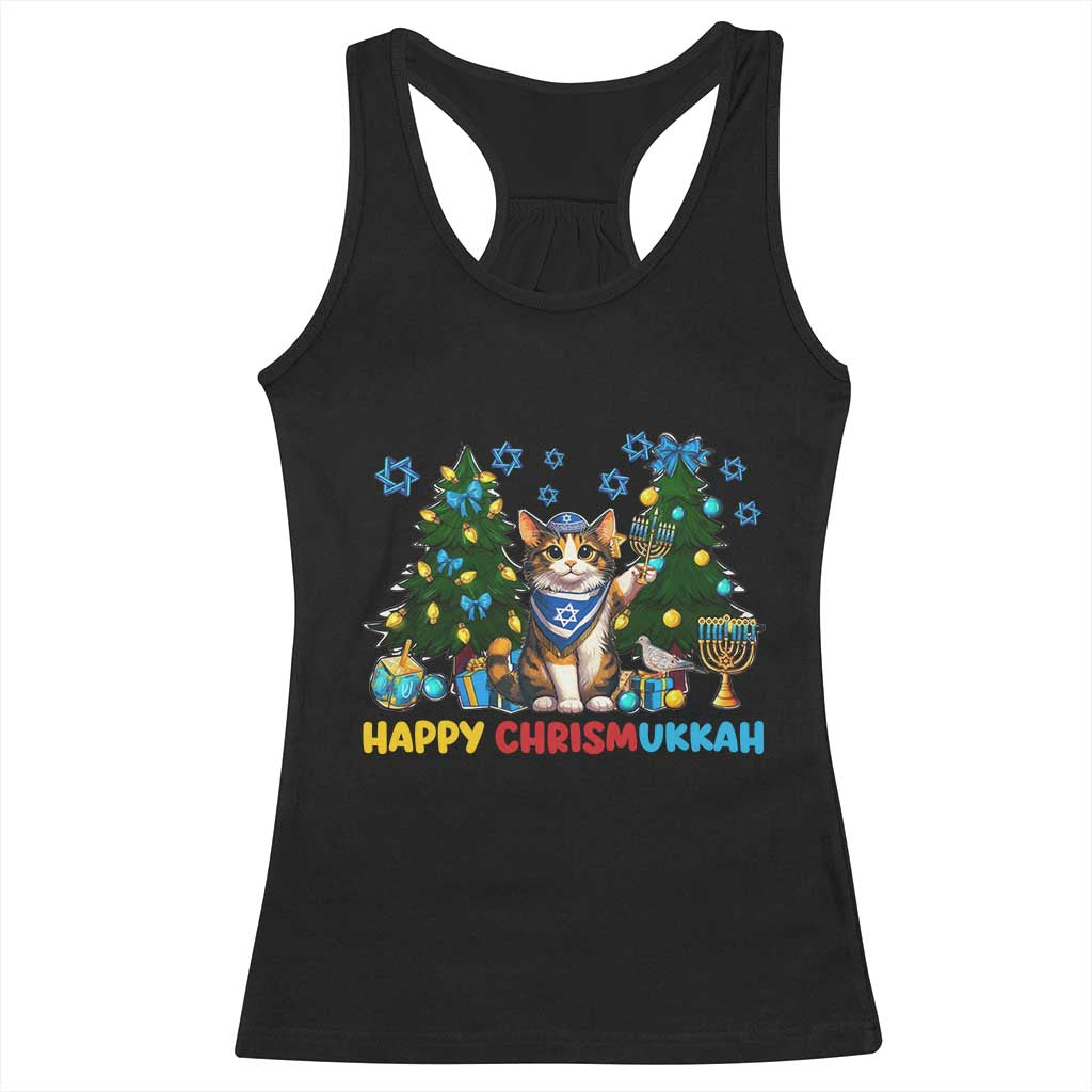 Happy Chrismukkah Racerback Tank Top Funny Christmas Hanukkah Cat Lover Gift TS12 Black Print Your Wear