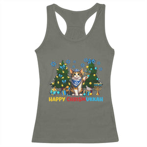 Happy Chrismukkah Racerback Tank Top Funny Christmas Hanukkah Cat Lover Gift TS12 Military Green Print Your Wear