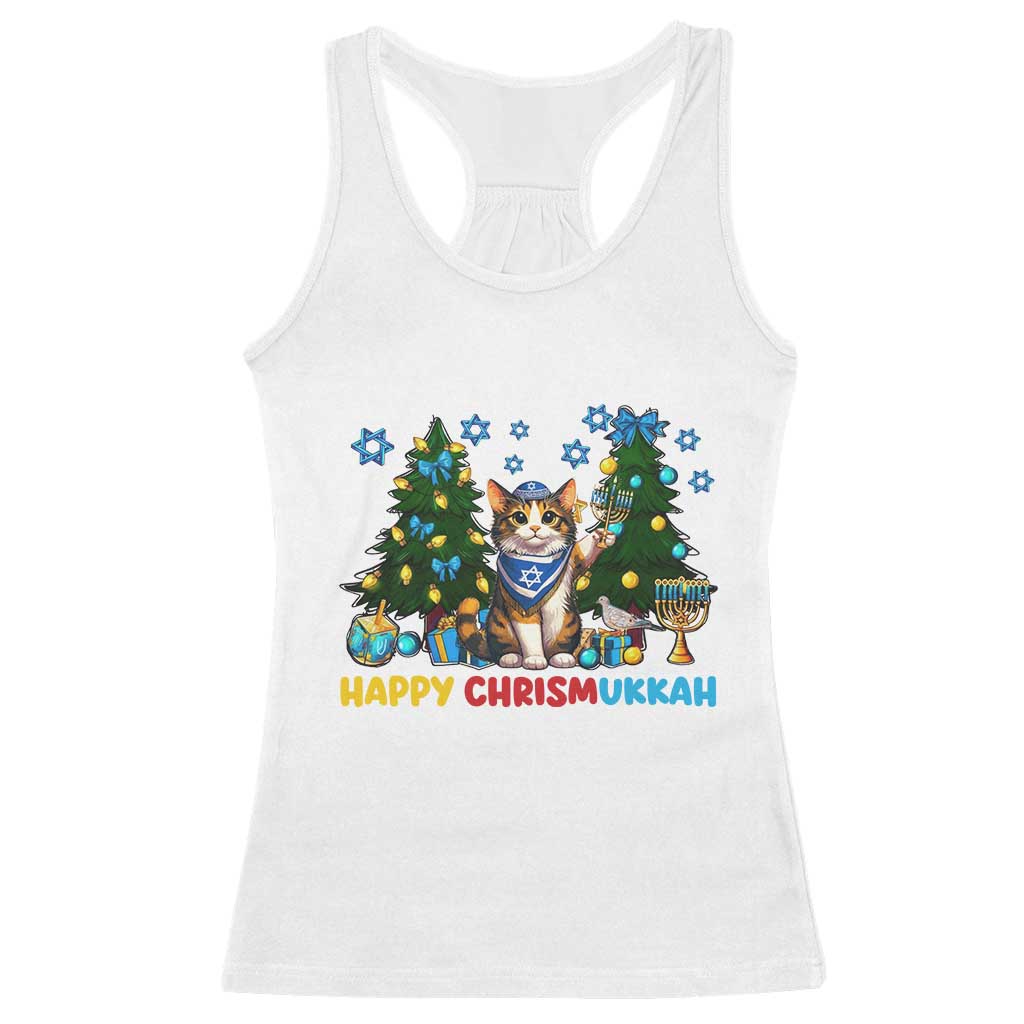 Happy Chrismukkah Racerback Tank Top Funny Christmas Hanukkah Cat Lover Gift TS12 White Print Your Wear