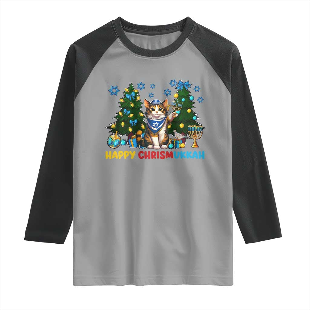 Happy Chrismukkah Raglan Shirt Funny Christmas Hanukkah Cat Lover Gift TS12 Sport Gray Black Print Your Wear