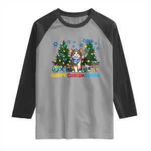 Happy Chrismukkah Raglan Shirt Funny Christmas Hanukkah Cat Lover Gift TS12 Sport Gray Black Print Your Wear