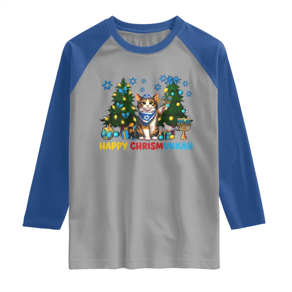 Happy Chrismukkah Raglan Shirt Funny Christmas Hanukkah Cat Lover Gift TS12 Sport Gray Royal Print Your Wear