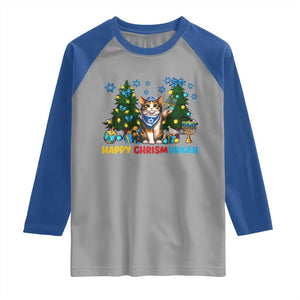 Happy Chrismukkah Raglan Shirt Funny Christmas Hanukkah Cat Lover Gift TS12 Sport Gray Royal Print Your Wear