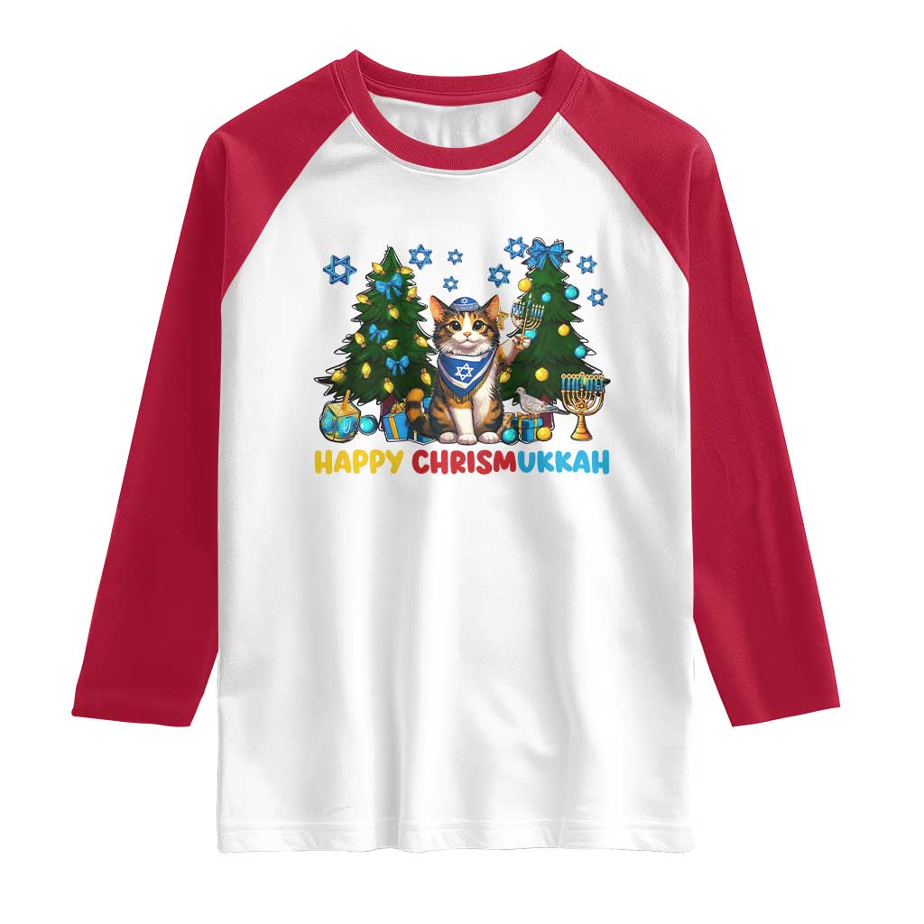Happy Chrismukkah Raglan Shirt Funny Christmas Hanukkah Cat Lover Gift TS12 White Red Print Your Wear