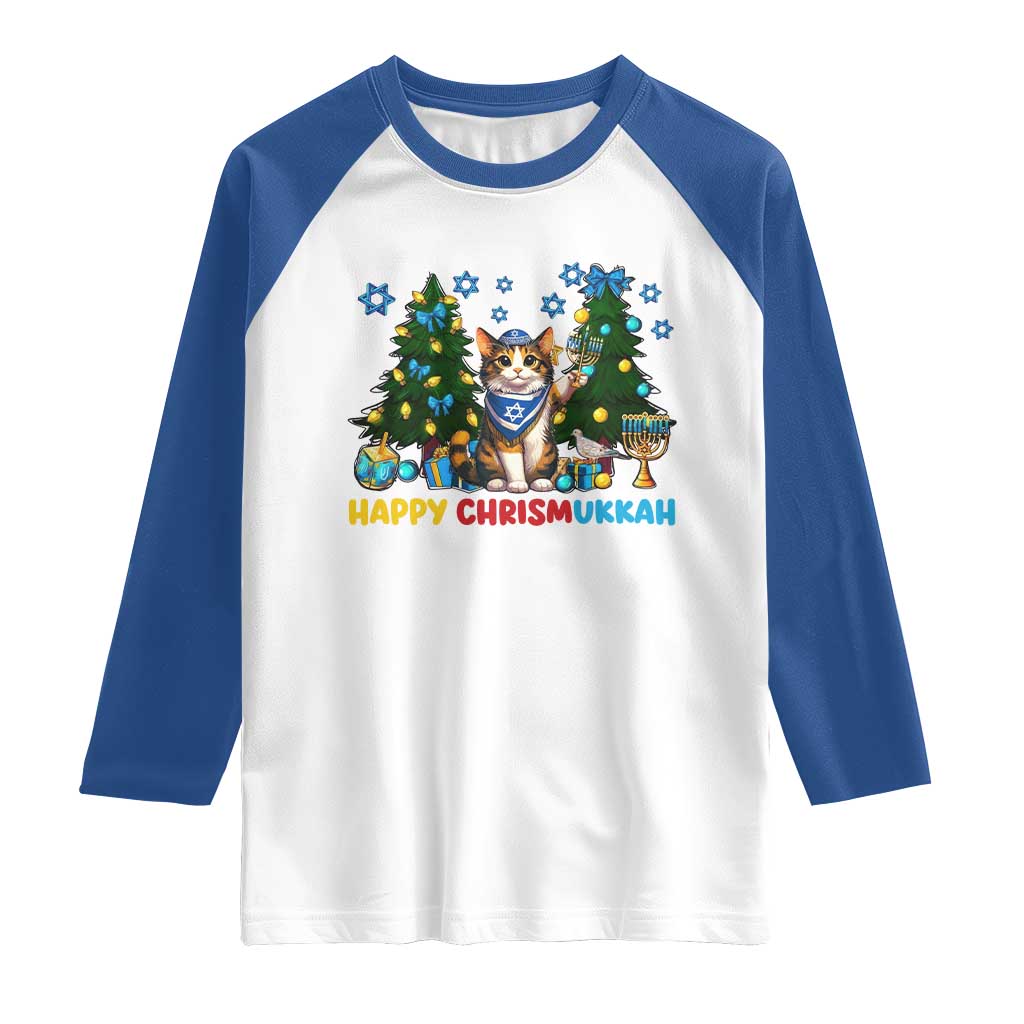 Happy Chrismukkah Raglan Shirt Funny Christmas Hanukkah Cat Lover Gift TS12 White Royal Print Your Wear