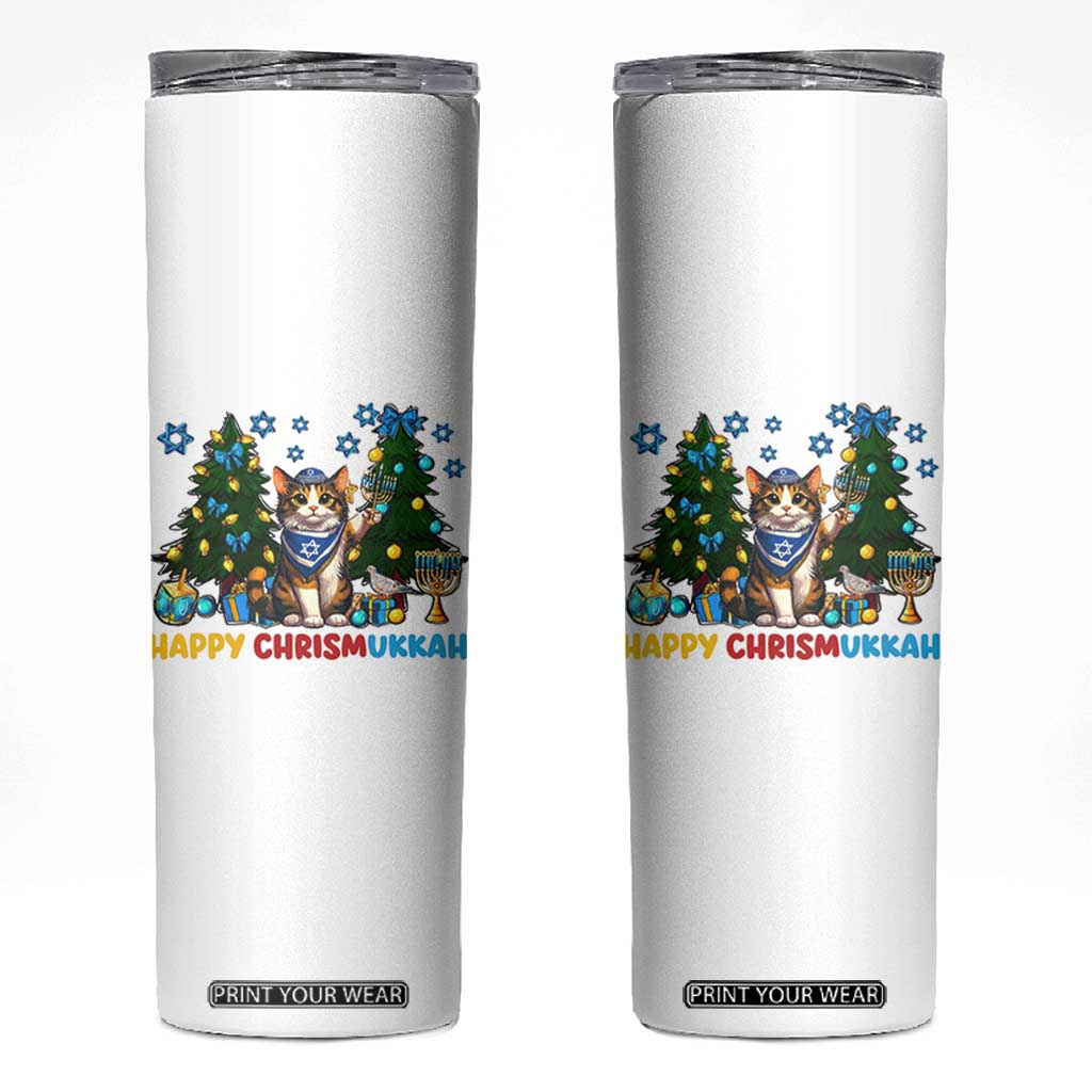 Happy Chrismukkah Skinny Tumbler Funny Christmas Hanukkah Cat Lover Gift TS12 White Print Your Wear
