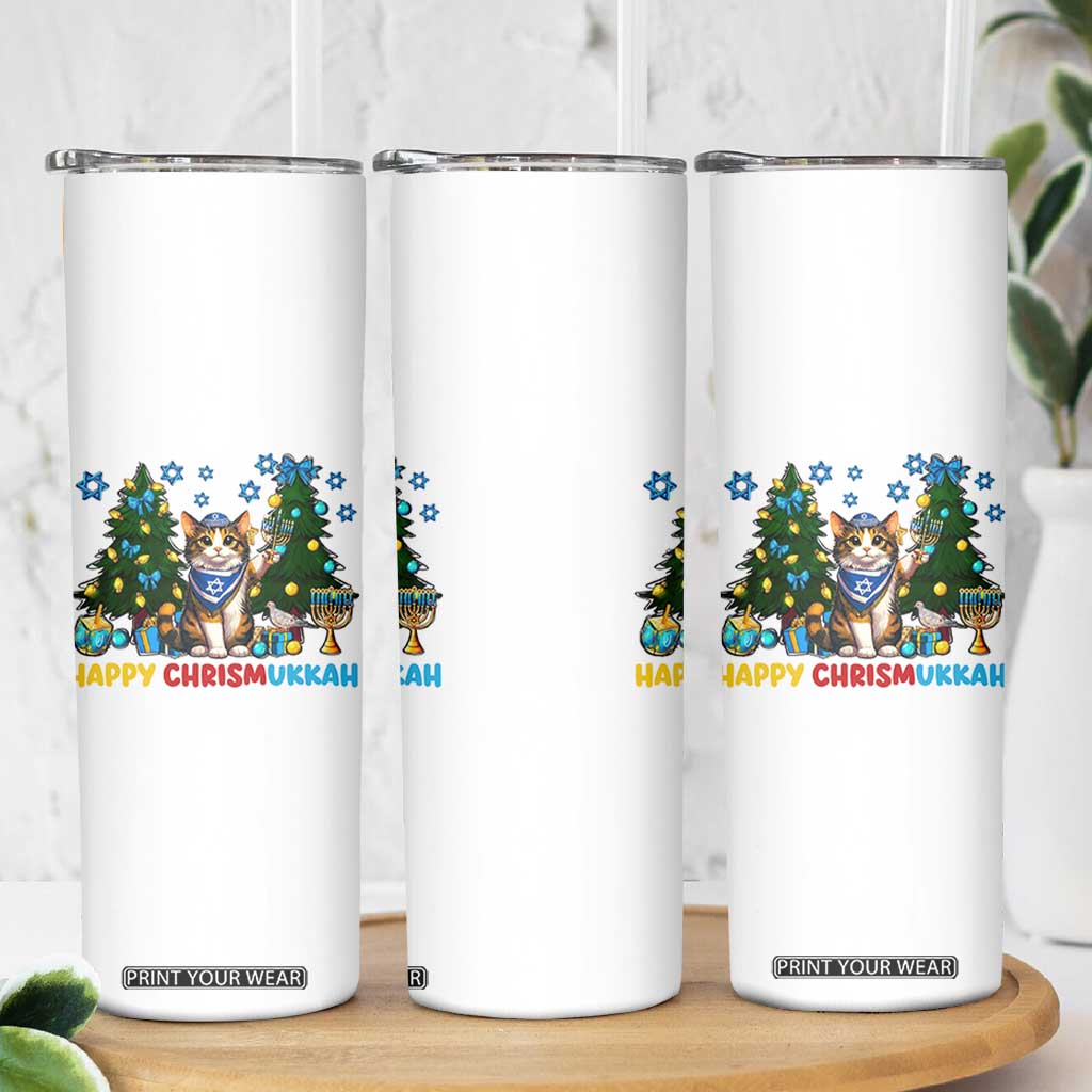 Happy Chrismukkah Skinny Tumbler Funny Christmas Hanukkah Cat Lover Gift TS12 Print Your Wear