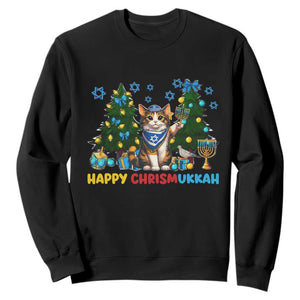 Happy Chrismukkah Sweatshirt Funny Christmas Hanukkah Cat Lover Gift TS12 Black Print Your Wear