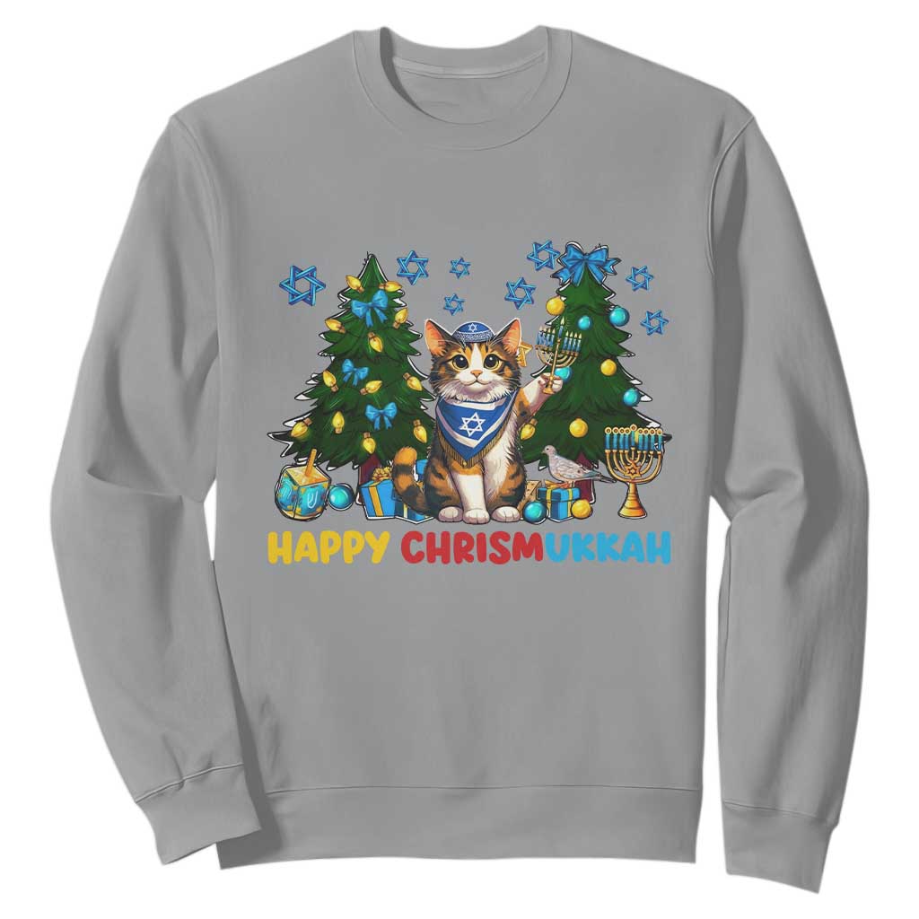 Happy Chrismukkah Sweatshirt Funny Christmas Hanukkah Cat Lover Gift TS12 Sport Gray Print Your Wear