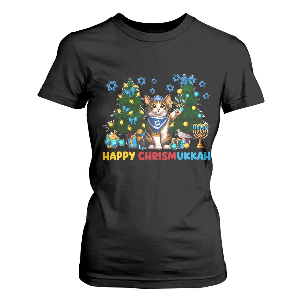 Happy Chrismukkah T Shirt For Women Funny Christmas Hanukkah Cat Lover Gift TS12 Black Print Your Wear