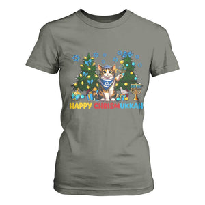 Happy Chrismukkah T Shirt For Women Funny Christmas Hanukkah Cat Lover Gift TS12 Military Green Print Your Wear