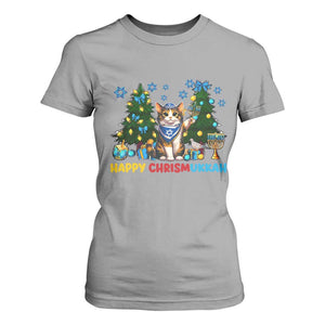 Happy Chrismukkah T Shirt For Women Funny Christmas Hanukkah Cat Lover Gift TS12 Sport Gray Print Your Wear