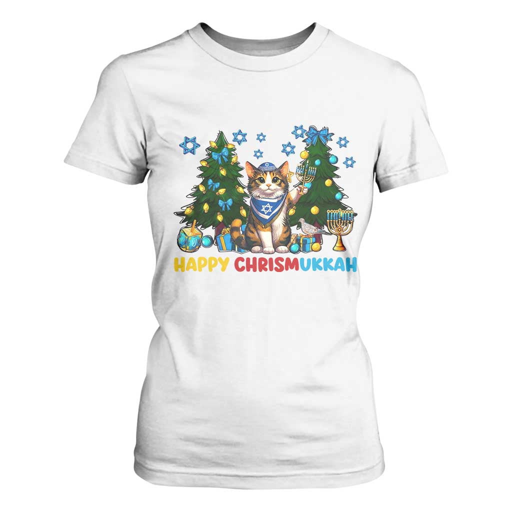 Happy Chrismukkah T Shirt For Women Funny Christmas Hanukkah Cat Lover Gift TS12 White Print Your Wear