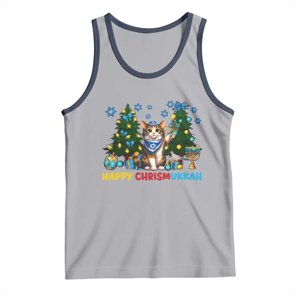Happy Chrismukkah Tank Top Funny Christmas Hanukkah Cat Lover Gift TS12 Athletic Heather Navy Print Your Wear