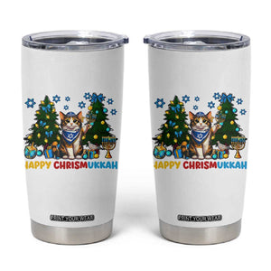 Happy Chrismukkah Tumbler Cup Funny Christmas Hanukkah Cat Lover Gift TS12 White Print Your Wear