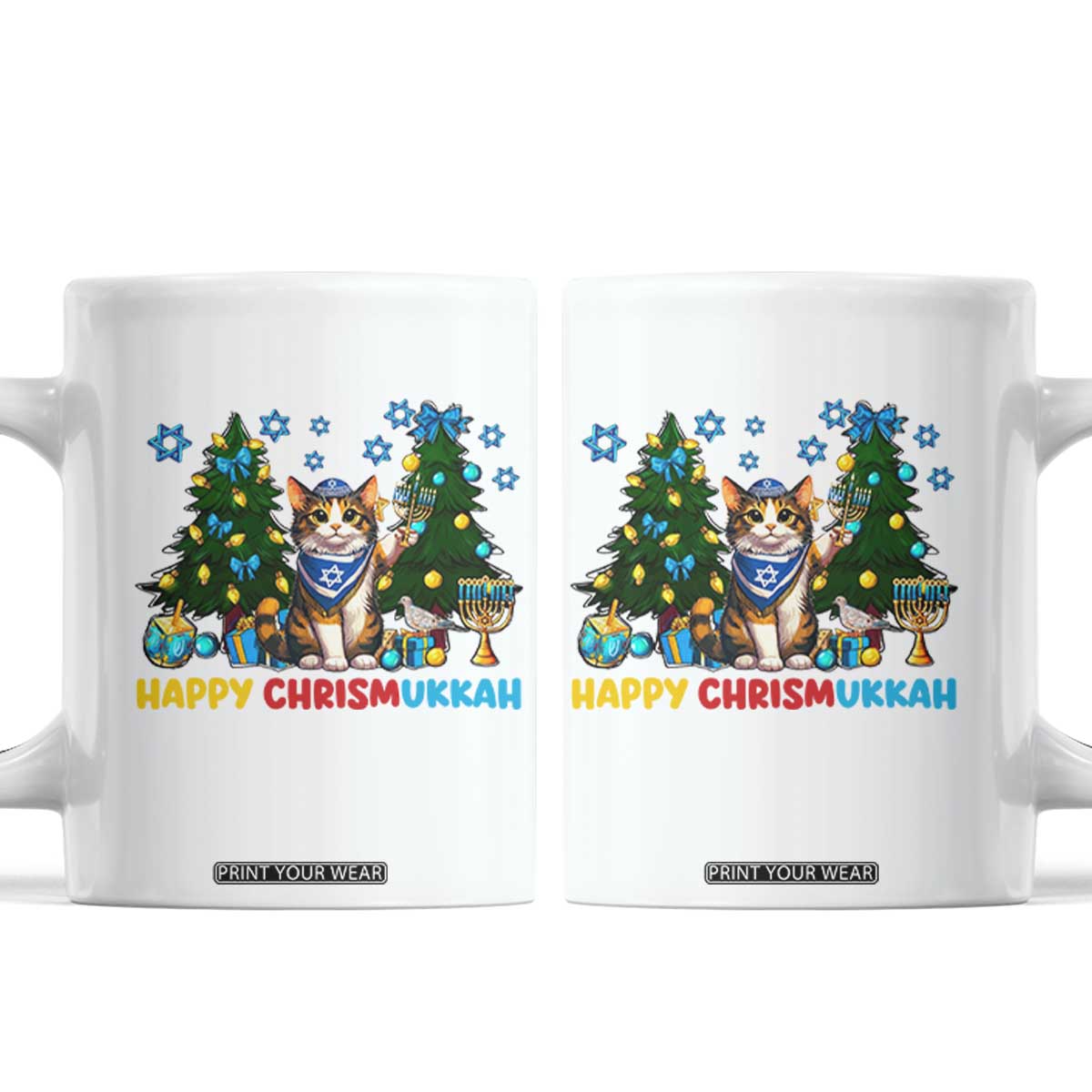 Happy Chrismukkah Coffee Mug Funny Christmas Hanukkah Cat Lover Gift TS12 White Print Your Wear