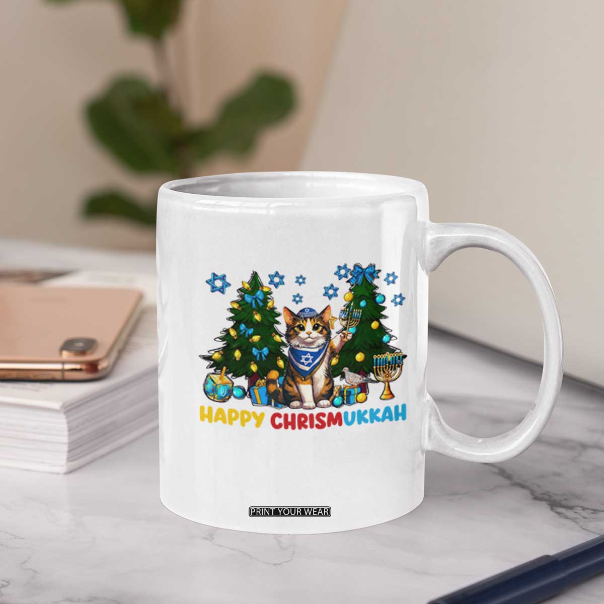 Happy Chrismukkah Coffee Mug Funny Christmas Hanukkah Cat Lover Gift TS12 Print Your Wear