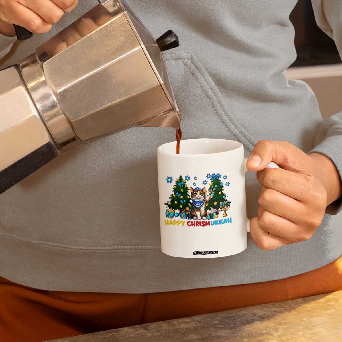 Happy Chrismukkah Coffee Mug Funny Christmas Hanukkah Cat Lover Gift TS12 Print Your Wear