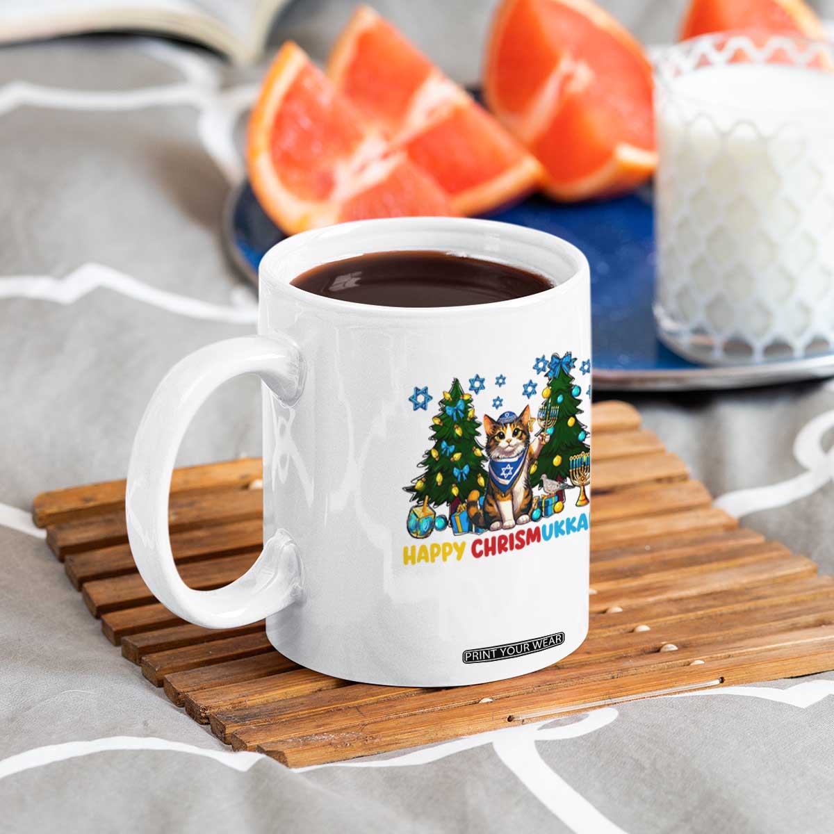 Happy Chrismukkah Coffee Mug Funny Christmas Hanukkah Cat Lover Gift TS12 Print Your Wear
