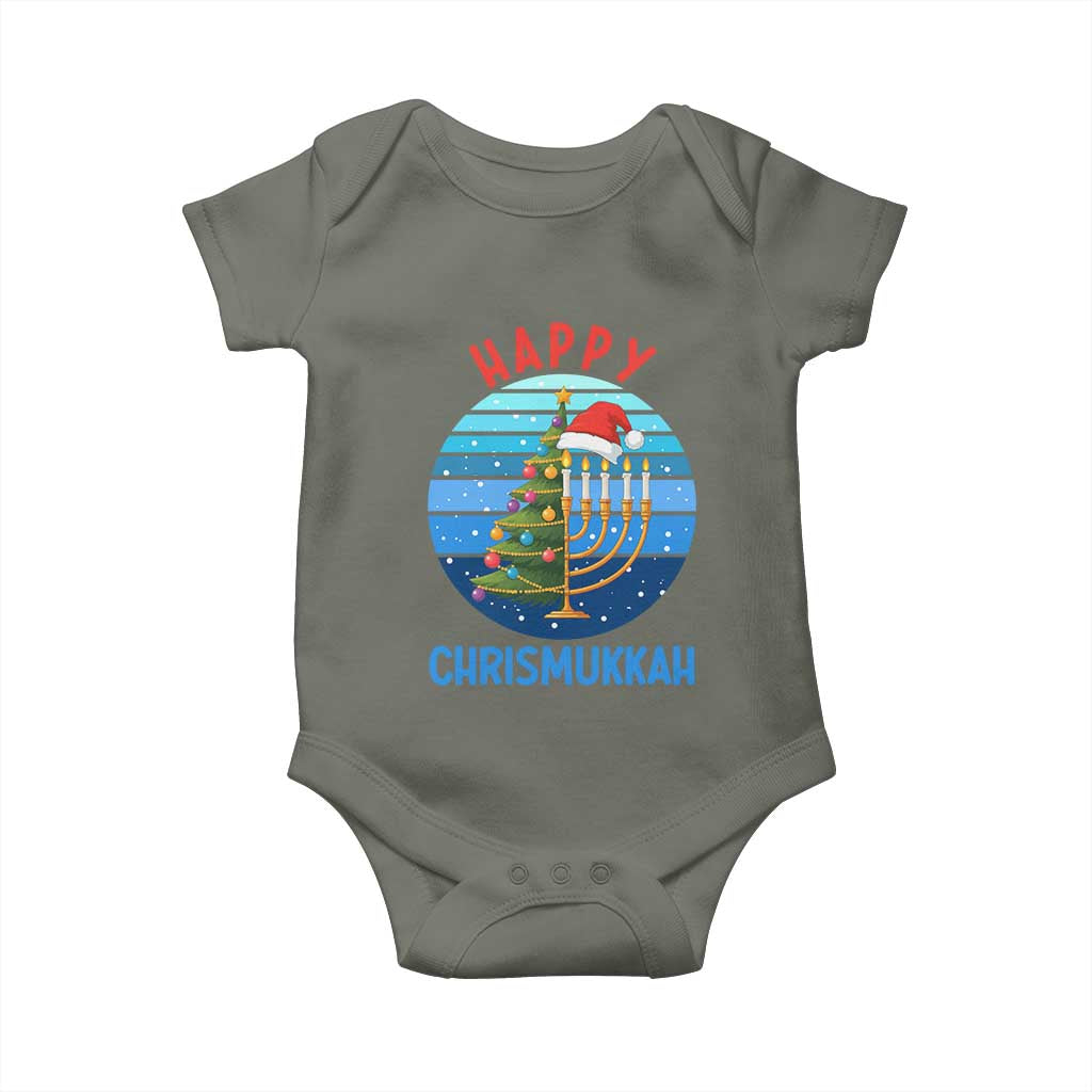 Happy Chrismukkah Baby Onesie Menorah Candle Christmas Tree Holiday Jewish Gift TS12 Military Green Print Your Wear