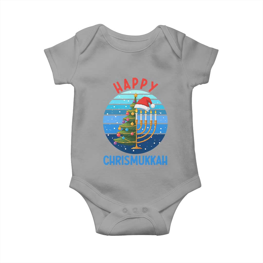 Happy Chrismukkah Baby Onesie Menorah Candle Christmas Tree Holiday Jewish Gift TS12 Sport Gray Print Your Wear