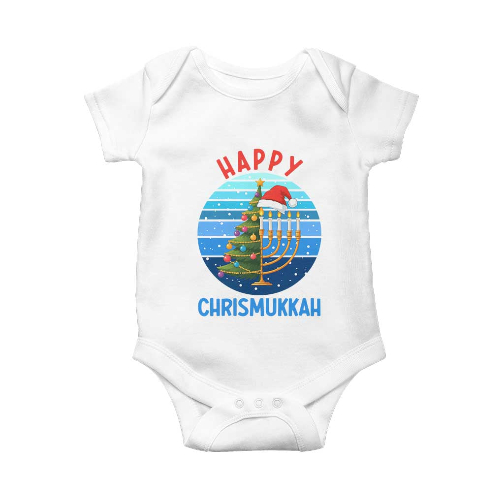 Happy Chrismukkah Baby Onesie Menorah Candle Christmas Tree Holiday Jewish Gift TS12 White Print Your Wear