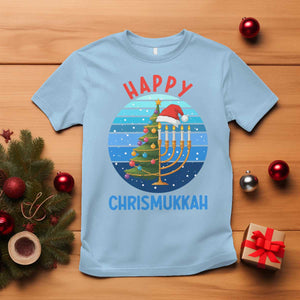 Happy Chrismukkah T Shirt Menorah Candle Christmas Tree Holiday Jewish Gift TS12 Light Blue Print Your Wear