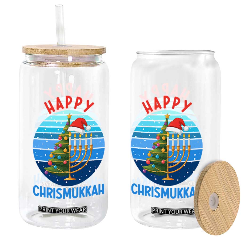 Happy Chrismukkah Glass Can Menorah Candle Christmas Tree Holiday Jewish Gift TS12 Print Your Wear