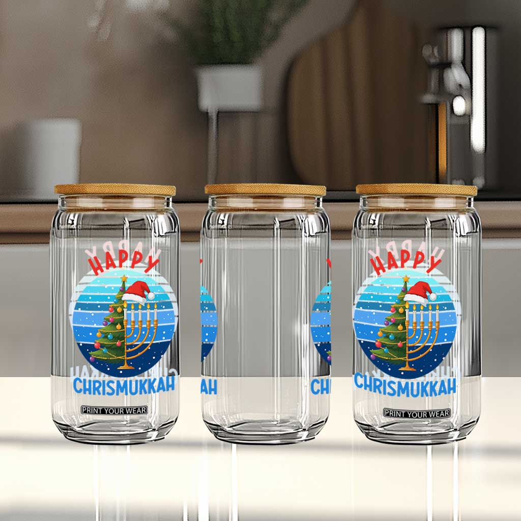 Happy Chrismukkah Glass Can Menorah Candle Christmas Tree Holiday Jewish Gift TS12 Print Your Wear