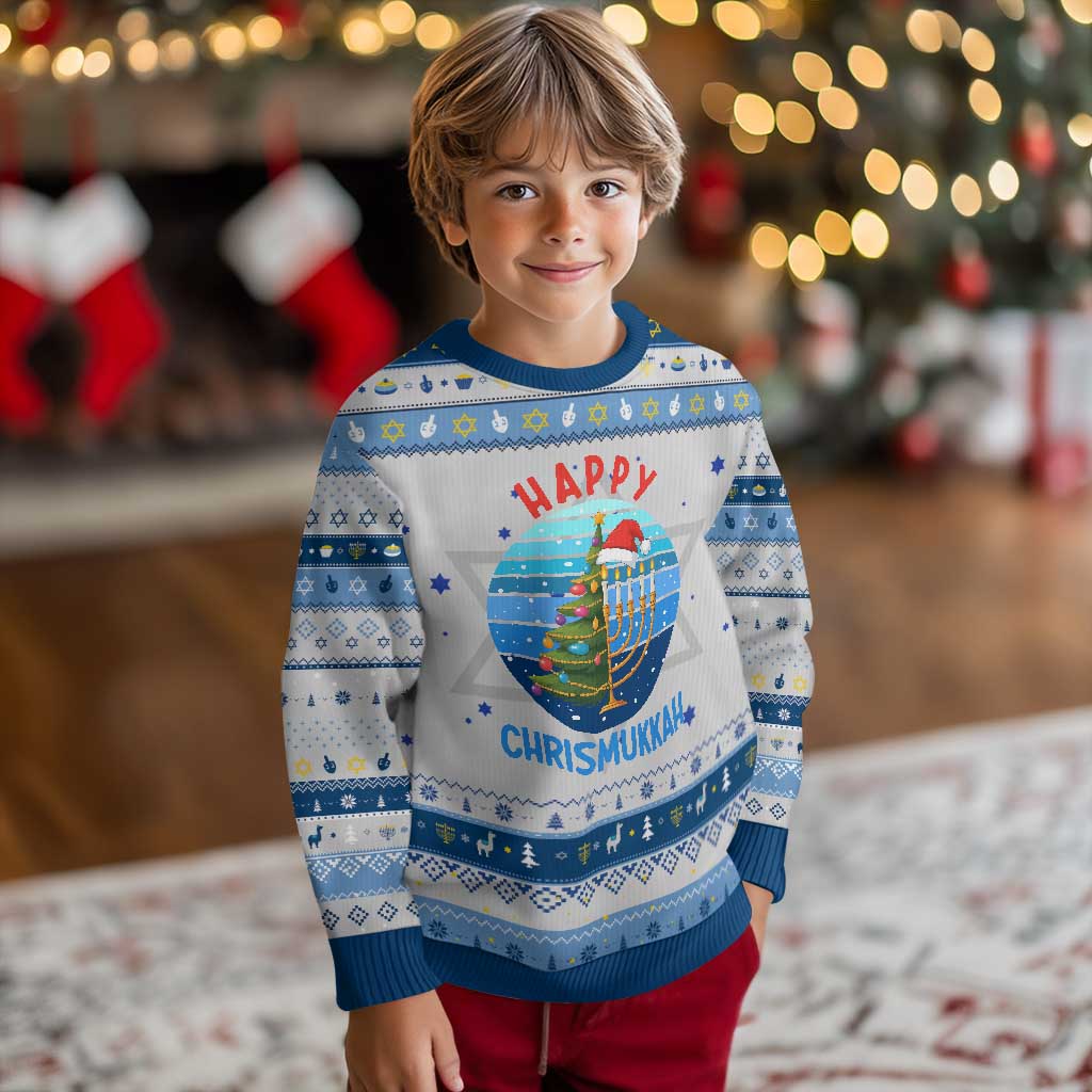Happy Chrismukkah Hanukkah Ugly Sweater Menorah Candle Christmas Tree Holiday Jewish Gift TS12 Gray Blue Print Your Wear