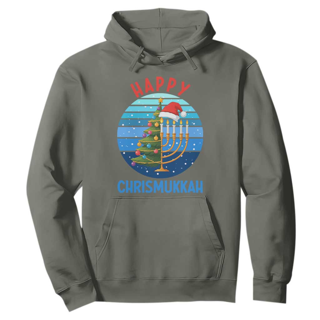 Happy Chrismukkah Hoodie Menorah Candle Christmas Tree Holiday Jewish Gift TS12 Military Green Print Your Wear