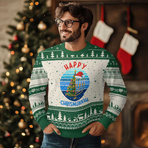 Happy Chrismukkah Ugly Christmas Sweater Menorah Candle Xmas Tree Holiday Jewish Gift TS12 Beige Green Print Your Wear