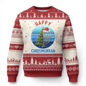 Happy Chrismukkah Ugly Christmas Sweater Menorah Candle Xmas Tree Holiday Jewish Gift TS12 Beige Red Print Your Wear