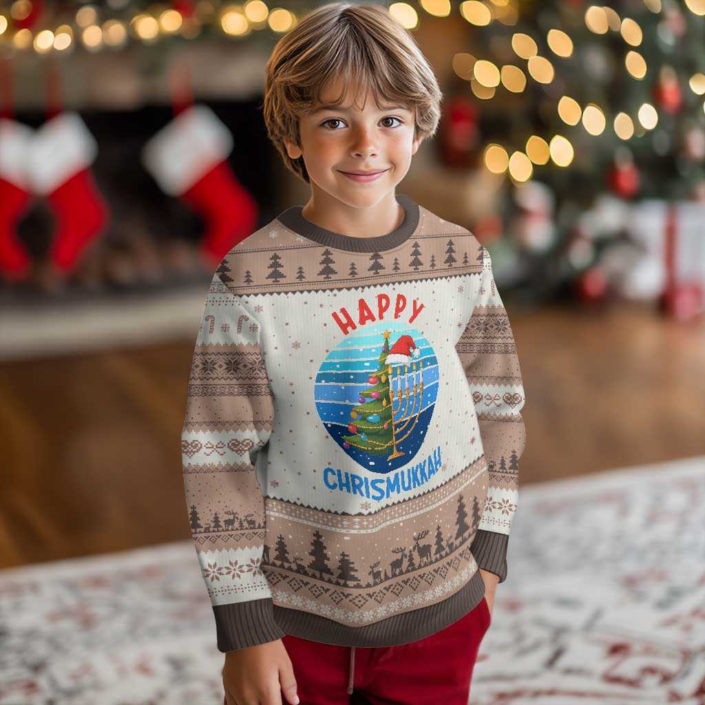 Happy Chrismukkah Ugly Christmas Sweater Menorah Candle Xmas Tree Holiday Jewish Gift TS12 Mocha Mousse Print Your Wear