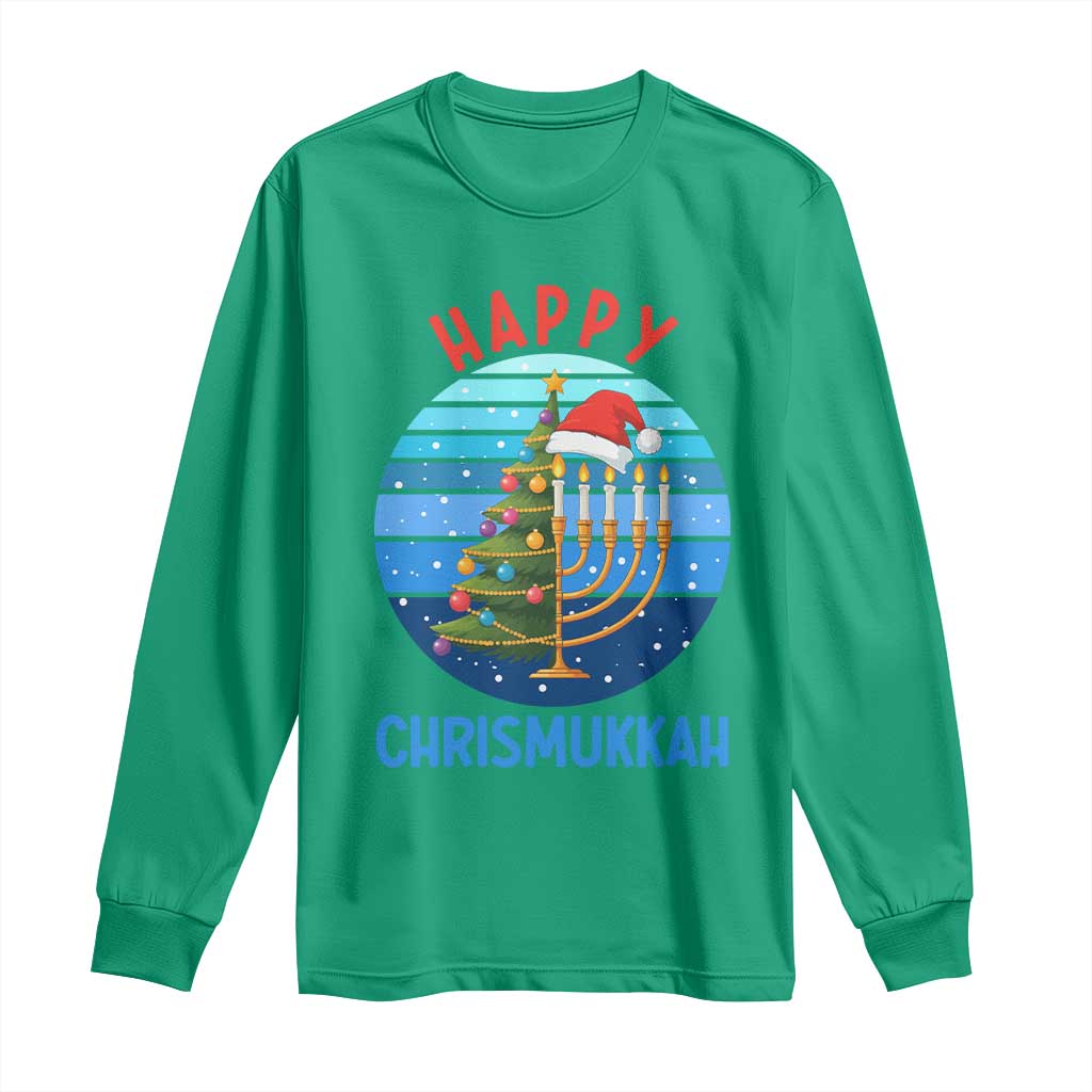 Happy Chrismukkah Long Sleeve Shirt Menorah Candle Christmas Tree Holiday Jewish Gift TS12 Irish Green Print Your Wear