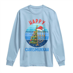 Happy Chrismukkah Long Sleeve Shirt Menorah Candle Christmas Tree Holiday Jewish Gift TS12 Light Blue Print Your Wear