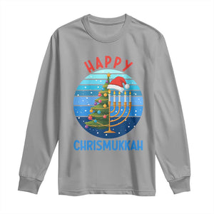Happy Chrismukkah Long Sleeve Shirt Menorah Candle Christmas Tree Holiday Jewish Gift TS12 Sport Gray Print Your Wear