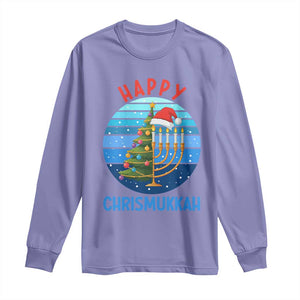 Happy Chrismukkah Long Sleeve Shirt Menorah Candle Christmas Tree Holiday Jewish Gift TS12 Violet Print Your Wear